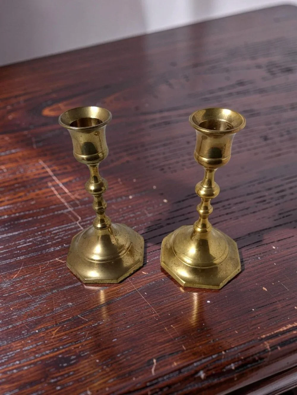 Pair Of 2 Vintage Solid Brass Taper Candlestick Holders Made In India
